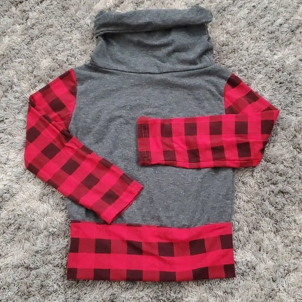 Buffalo Plaid Cowl neck Top